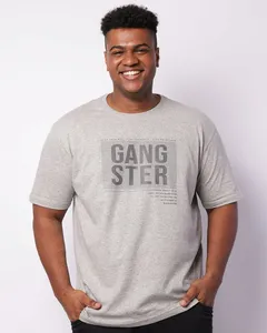 Camiseta Plus Size Masculina Gangster Manga Curta Mesclada Cinza G1