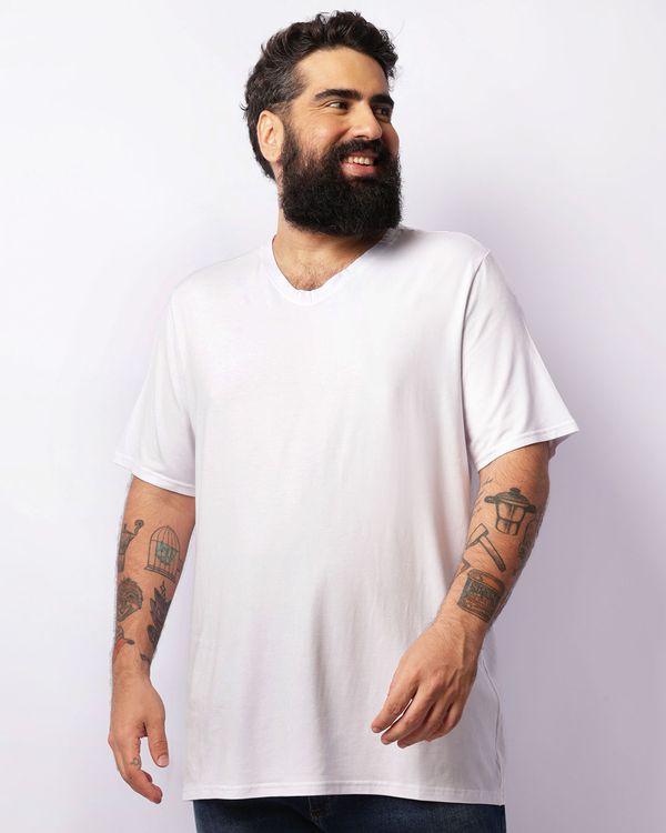 Camiseta Plus Size Masculina Manga Curta Básica Gola V Branca G5