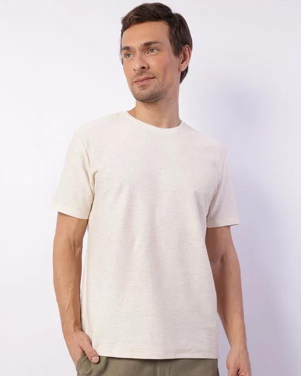 Camiseta Masculina Manga Curta Canelada Mesclada Bege M