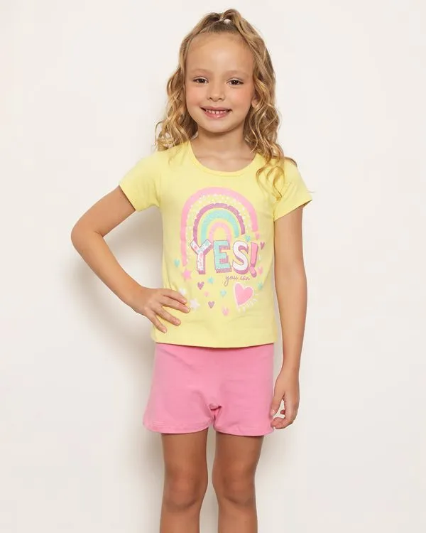 Conjunto Infantil Curto Estampa Arco Iris Amarelo 8
