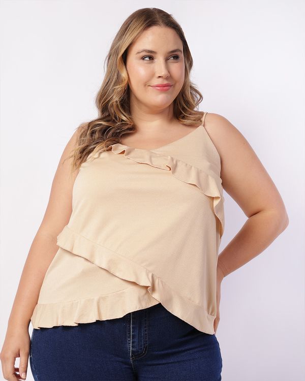 Regata Plus Size Feminina com Alcinha Babados Bege G2