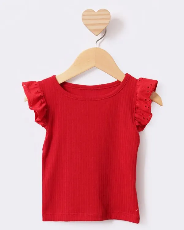 Blusa Bebê Canelada Manga Laise Babados Vermelha 3