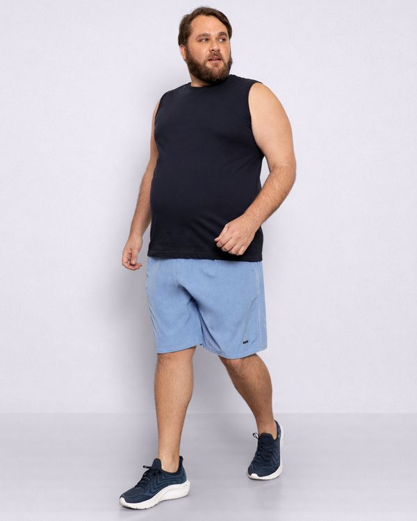 Bermuda Esportiva Plus Size Masculina Reta Com Cordão Azul G1