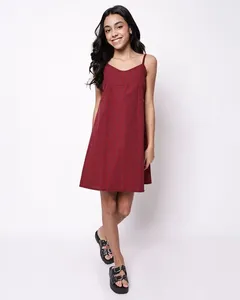 Vestido Juvenil Algodão Xadrez Alças Finas Vermelho 10