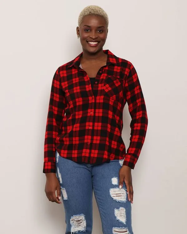 Camisa Feminina Viscose Xadrez Vermelha G