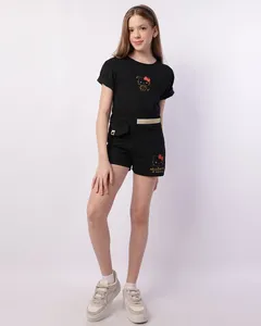 Short Juvenil Curto Hello Kitty Moletinho Preto 14