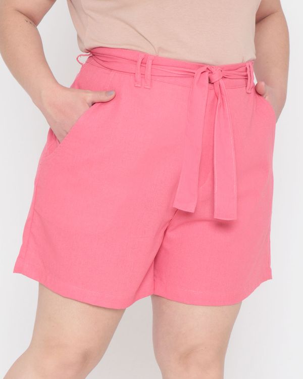 Short Linho Feminino Plus Size Clochard Rosa Médio 52