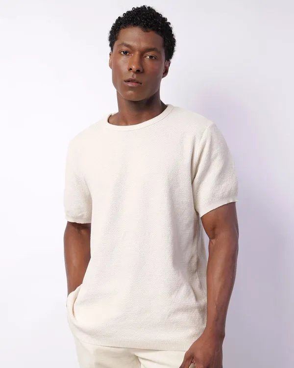 Camiseta Masculina Tricô Manga Curta Off White P