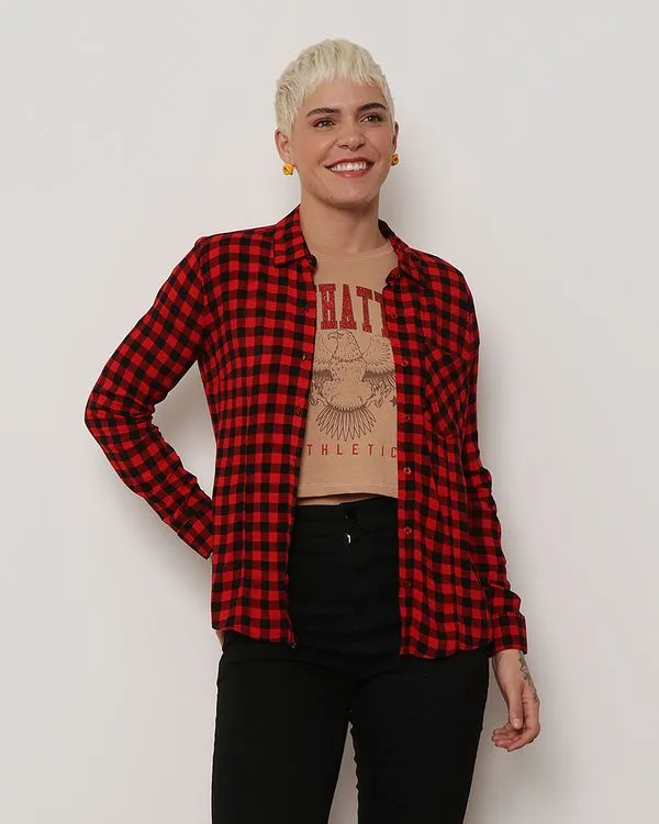 Camisa Feminina Berry & Co. Viscose Xadrez Vermelha GG