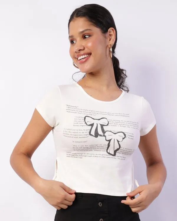 Blusa Feminina Cropped com Estampa Abertura Lateral Off White PP