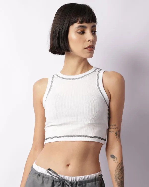 Regata Feminina Cropped Canelada Branca P