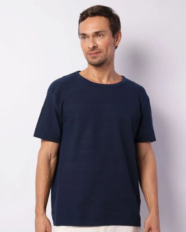 Camiseta Masculina Tricô Manga Curta Marinho G
