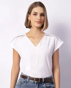Blusa Feminina Viscose Detalhe Ombro Branca GG