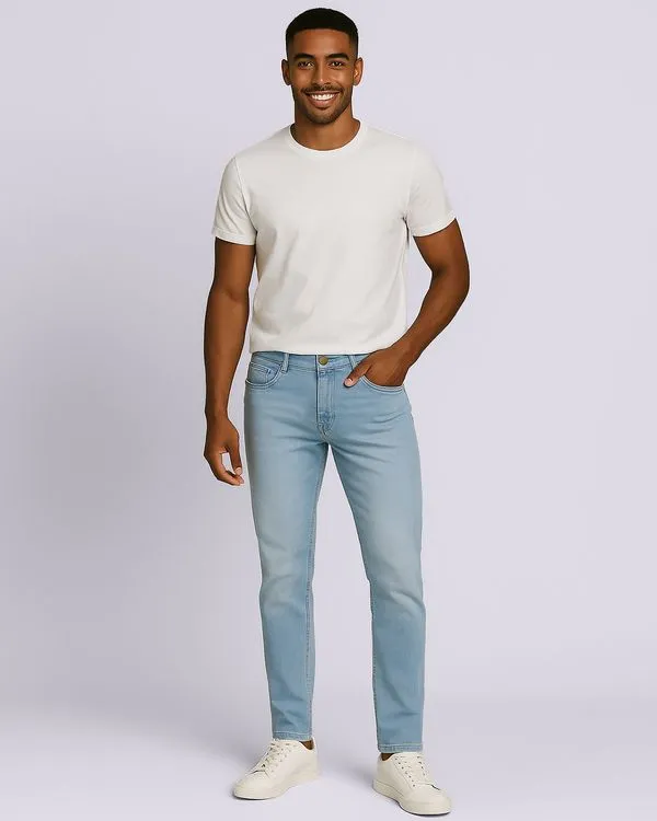 Calça Jeans Masculina Slim Estonada Com Bolsos Azul 42