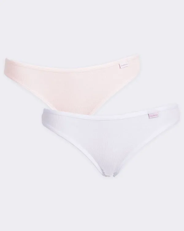 Kit 2 Calcinhas Feminina Biquíni Canelada Rosa E Branca G