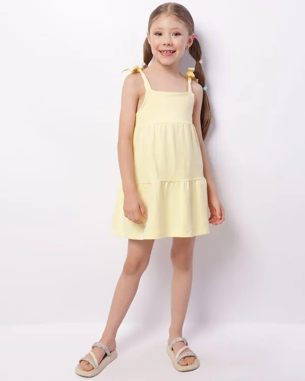 Vestido Infantil Curto Alças Para Amarração Com Glitter Amarelo 4