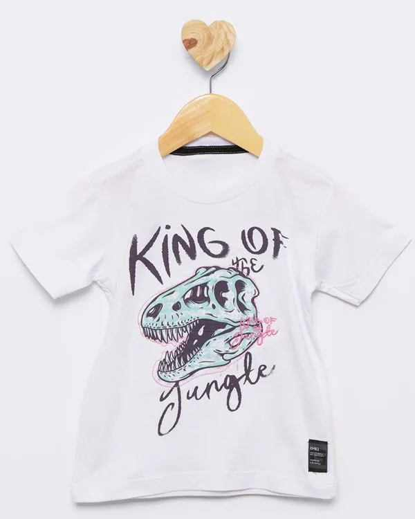 Camiseta Bebê Manga Curta Estampa Dinossauro Branca 2