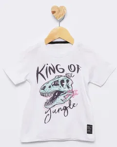 Camiseta Bebê Manga Curta Estampa Dinossauro Branca 2