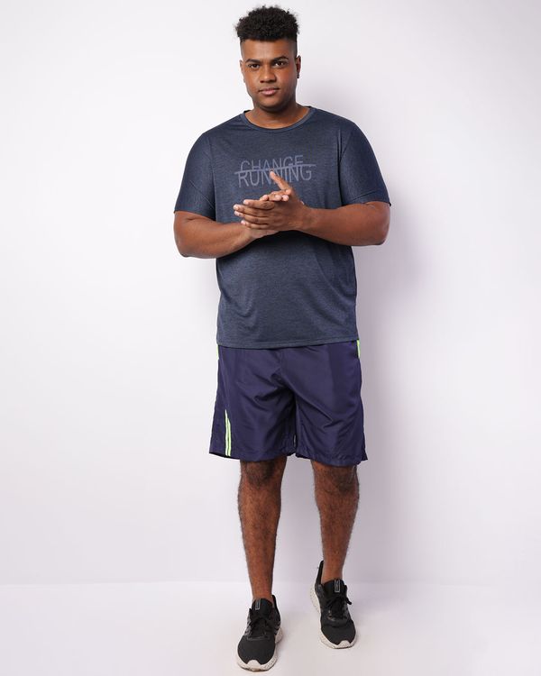 Bermuda Esportiva Plus Size Masculina Faixa Neon Marinho G3