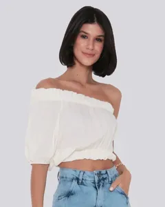 Blusa Feminina Viscose Cropped Um Ombro Só Off White M