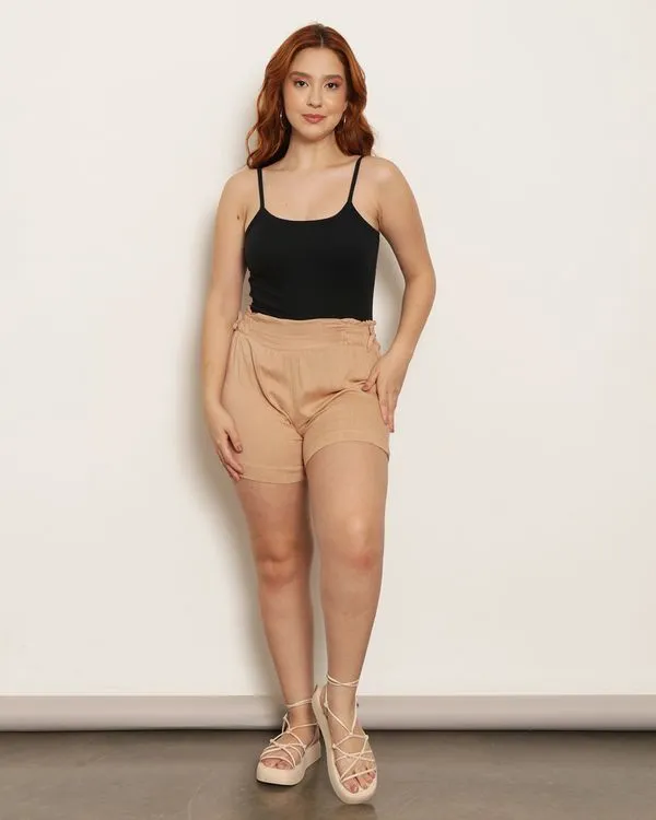 Short Feminino Curto Amarração Lateral Bege P