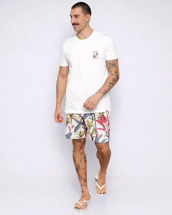 Bermuda Surf Masculina Reta Estampa Tropical Branca GG