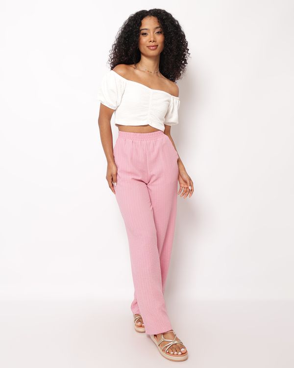 Calça Feminina Berry & Co. Reta Texturizada com Bolsos Rosa M