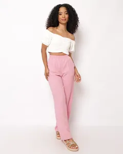 Calça Feminina Berry & Co. Reta Texturizada com Bolsos Rosa P