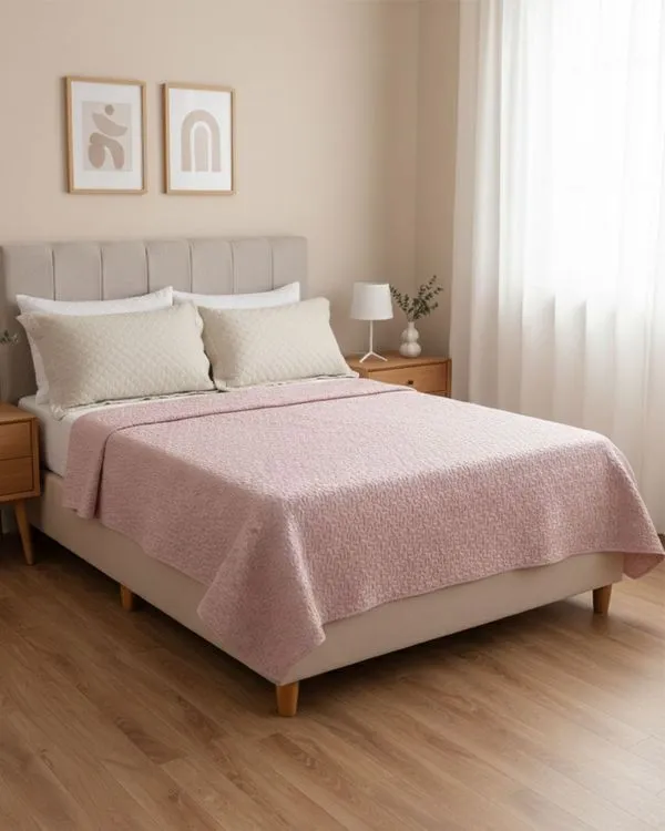 Colcha Casal Andreza 190cmx215cm Matelassê Rosa UN