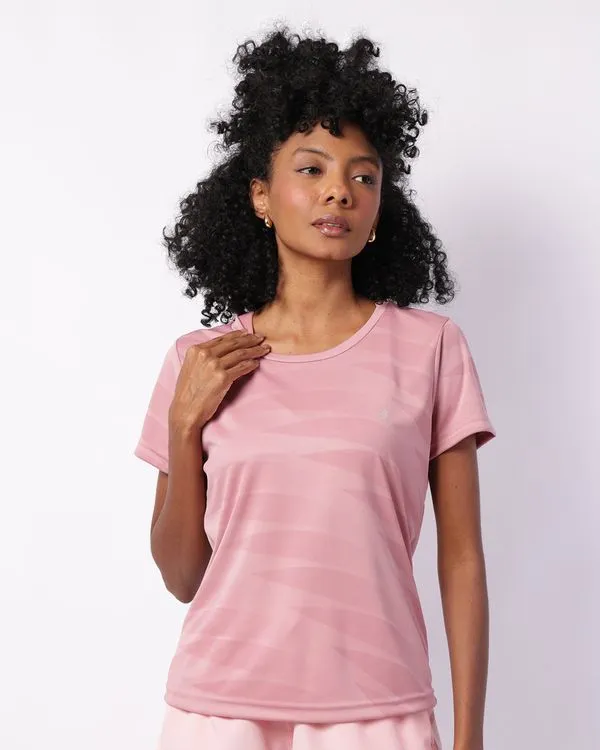 Camiseta Fitness Feminina Dry Fit Manga Curta Estampada Rosa M