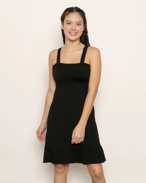 ​Vestido Juvenil Curto Lastex Com Babado Preto 12