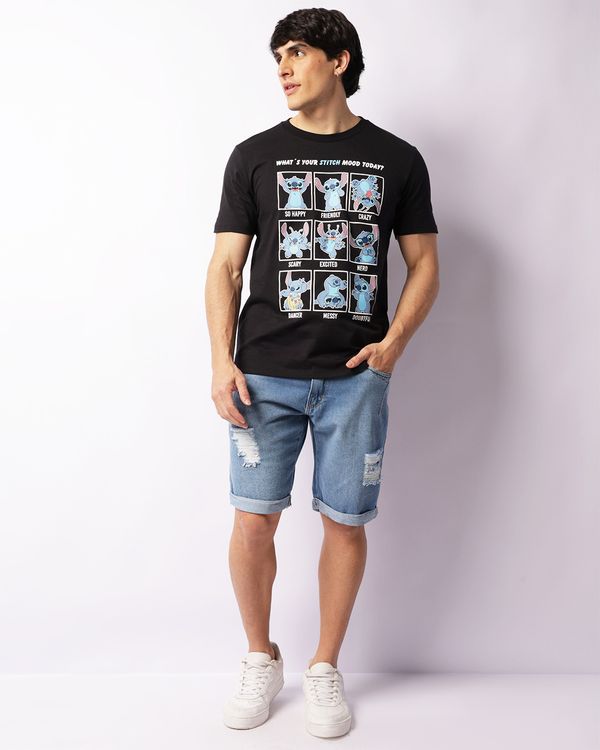 Bermuda Jeans Masculina Reta Barra Dobrada Destroyed Azul 44