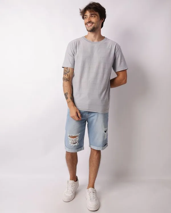 Bermuda Jeans Masculina Reta Barra Dobrada Azul 38