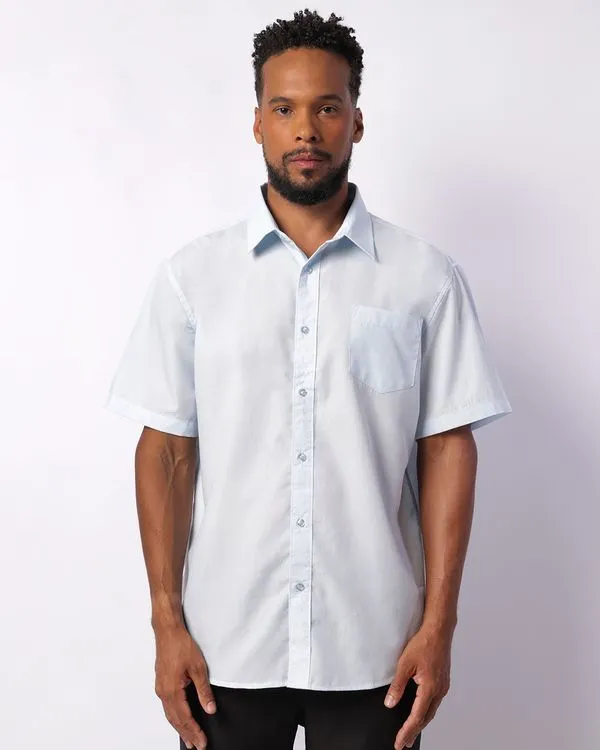 Camisa Masculina Social Manga Curta Com Bolso Azul 3