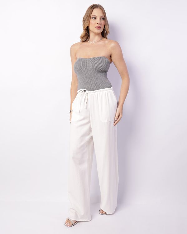Calça Feminina Pantalona Viscose Bolsos Off White 40