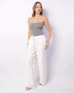 Calça Feminina Pantalona Viscose Bolsos Off White 36