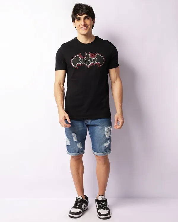 Bermuda Jeans Masculina Reta Barra Dobrada Destroyed Azul 38