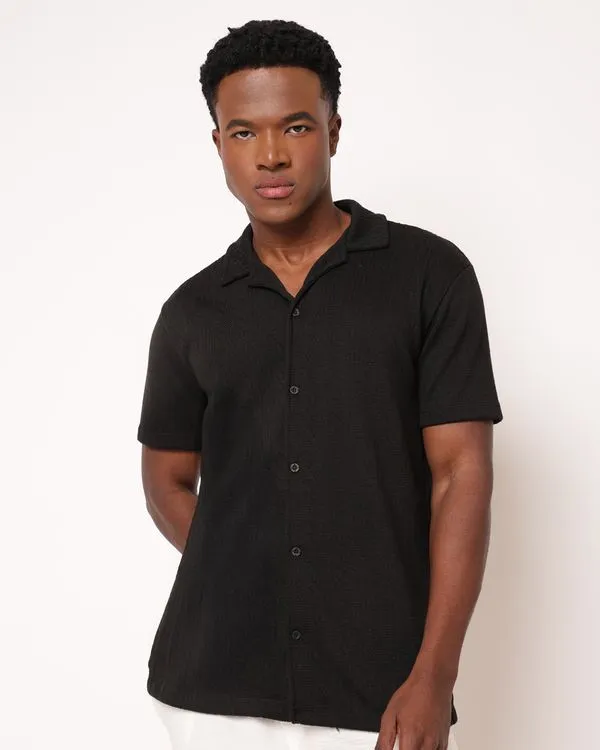Camisa Masculina Texturizada Manga Curta Preta M