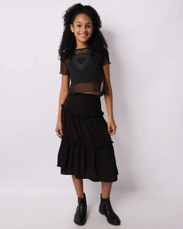 Saia Juvenil Midi Viscose Três Marias Preta 14