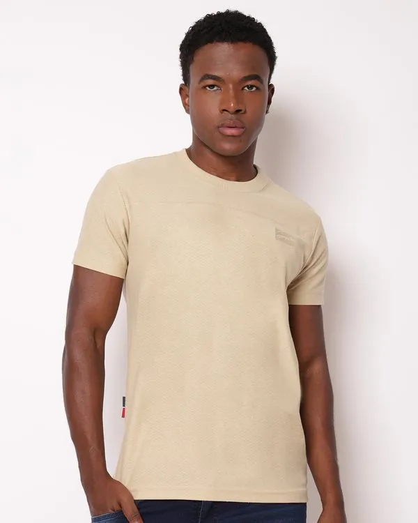 Camiseta Masculina Gangster Texturizada Manga Curta Bege P