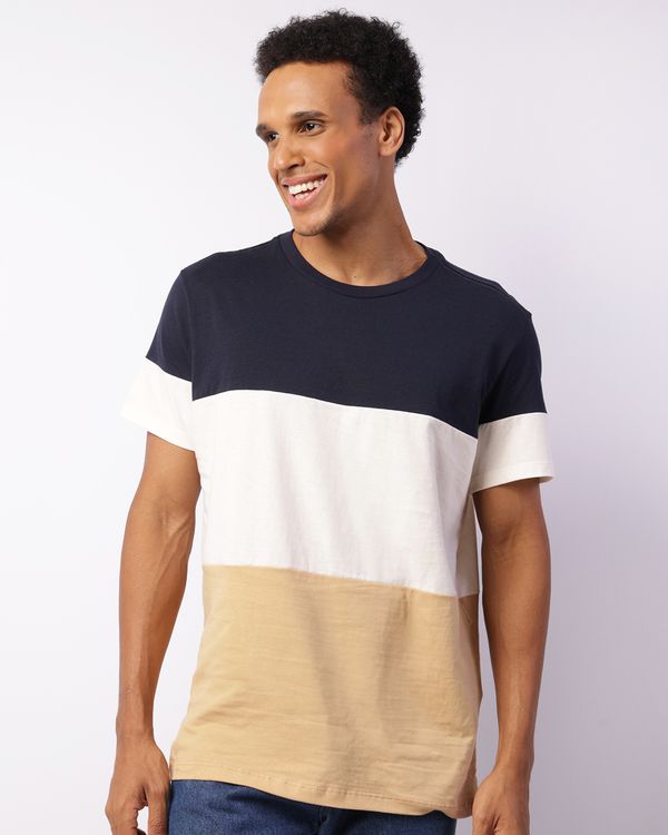 Camiseta Masculina Básica Recortes Manga Curta Marinho M