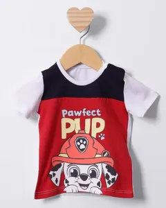 Camiseta Bebê Patrulha Canina Marshall Manga Curta Vermelha G