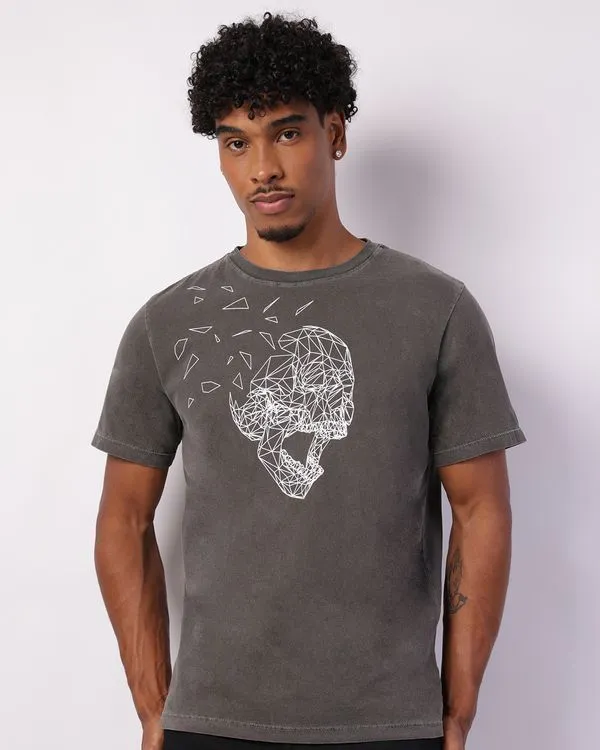 Camiseta Masculina Algodão com Estampa Estonada Cinza P