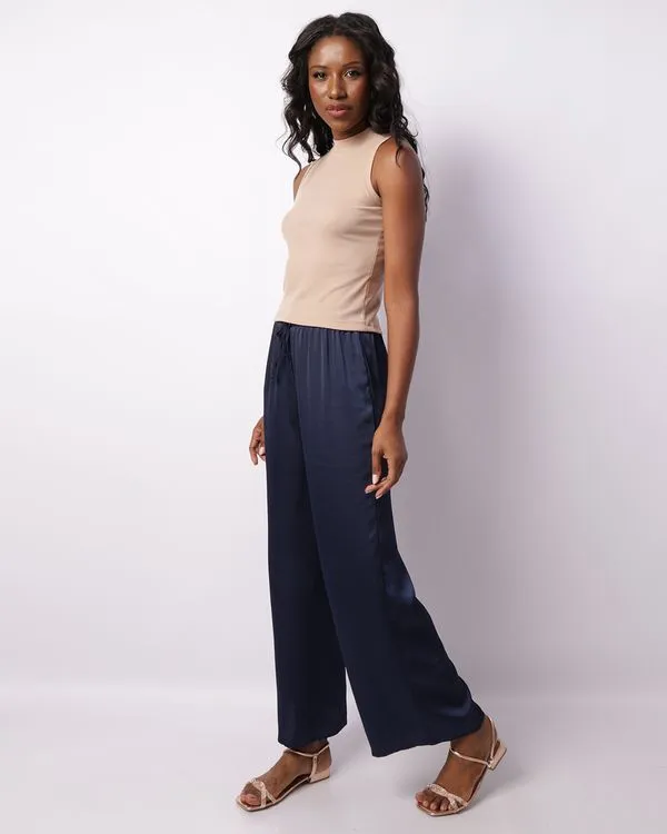 Calça Feminina Berry & Co. Acetinada com Cordão Marinho G