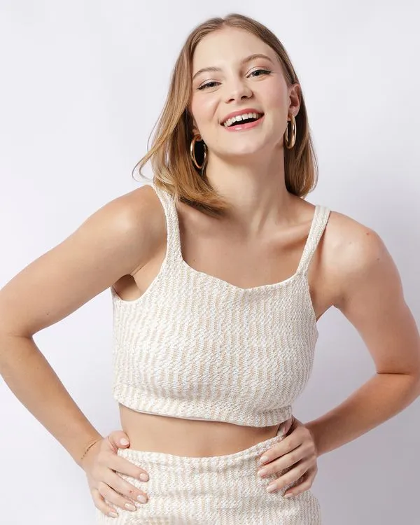 Regata Feminina Cropped Tricô Off White G
