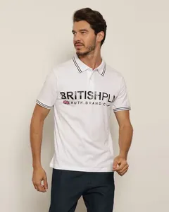 Camisa Polo Masculina Estampa Frontal Manga Curta Branca M