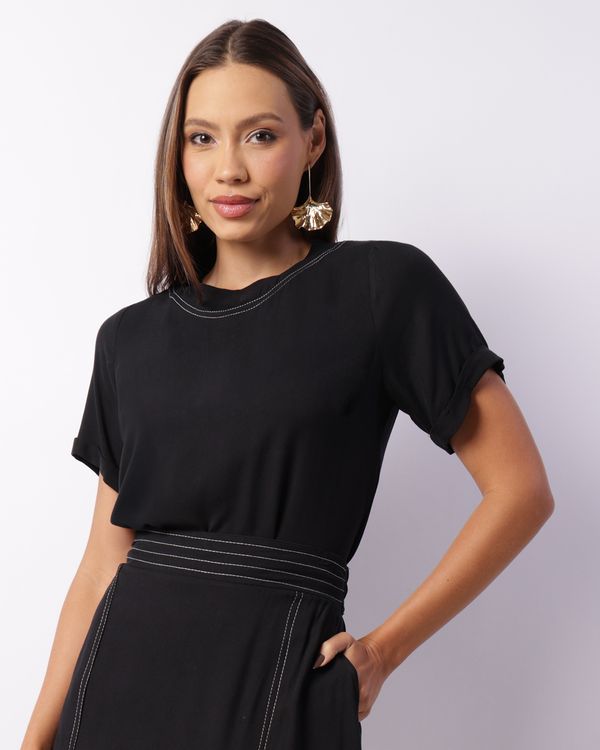 Blusa Feminina Manga Curta Viscose Preta M