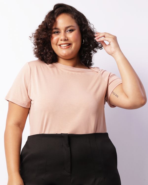 Blusa Plus Size Feminina Viscose Decote Assimétrico Rosa G3