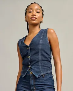 Colete Jeans Feminino Com Botões Azul PP