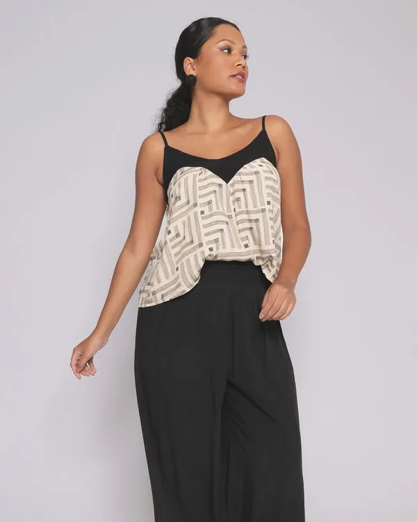 Blusa Feminina Alcinha Com Estampa Geométrica Bege G